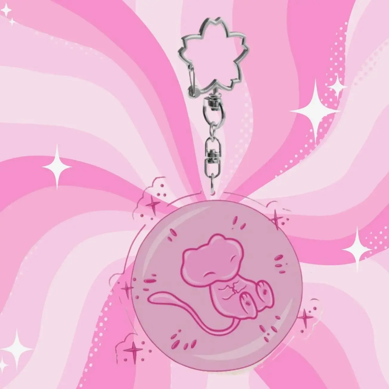 Pink Bubble Mew Acrylic Keychain with Sakura Silver Clasp- Double-Sided
