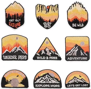 9 PCS Patch Embroidered Landscape Iron on Applique Mountain and Forest Sew On Patches Custom Patches Camping Theme Iron on Patches for Craft, Sewing, Clothing, Other Fabrics