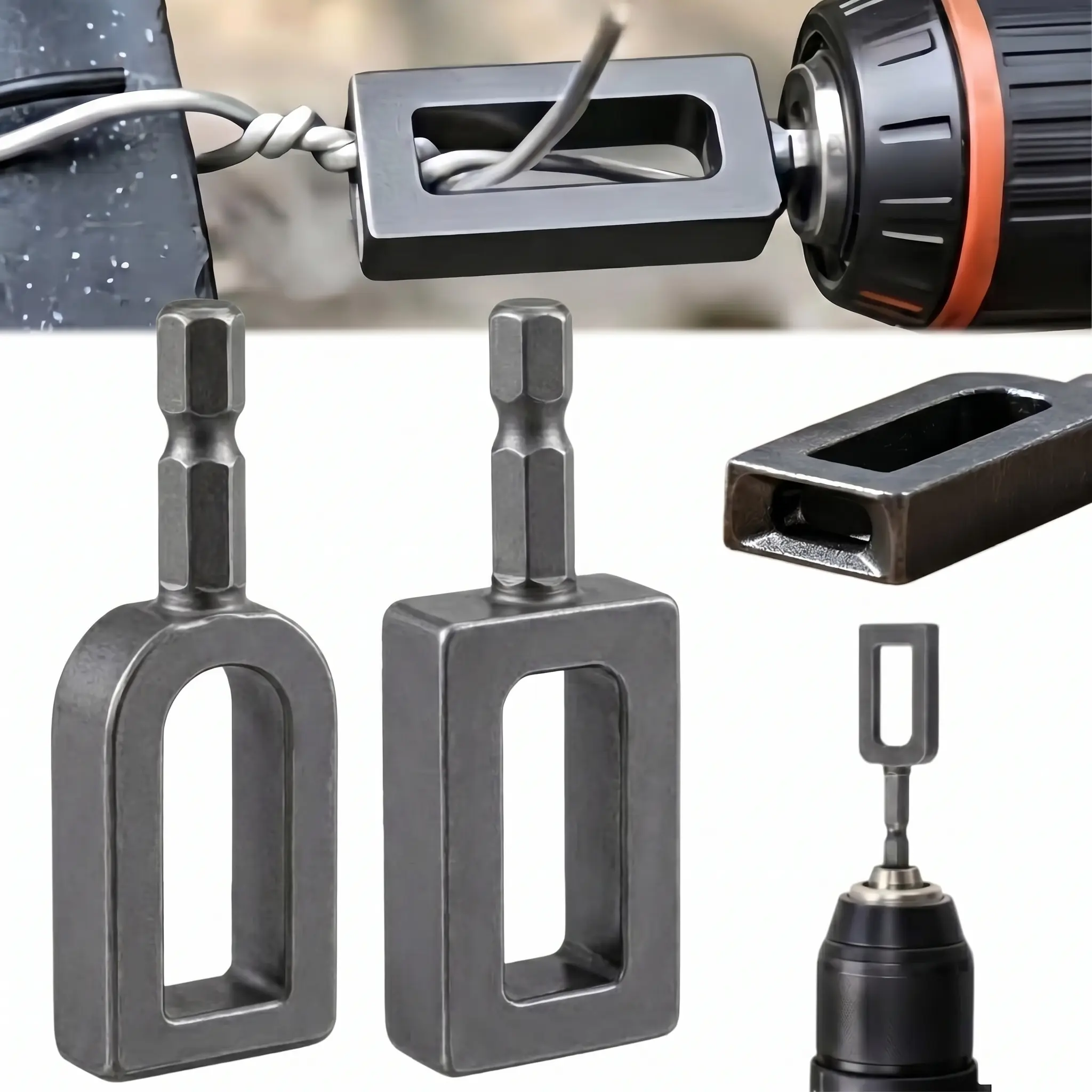 Wire Twister Tool for Drill, 2 PCS Electric Drill Wire Twisting Tool with 1/4" Hex Shank, Heavy Duty Steel Wire Twisting Attachment for Fence Repair, Rebar Tying, Electrical Hand Tools (#9+#11-2pc)