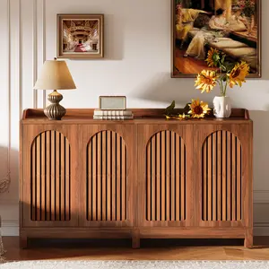 LITTLE TREE Sideboard Buffet Cabinet, 57" Farmhouse Storage Cabinet with Shutter Doors and Adjustable Shelf, Freestanding Storage Shelf for Dining Room, Living Room, Kitchen