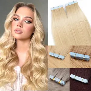20PCS 40-50G Tape In Hair Extensions Real Human Hair Bleach Blonde Natural Invisible Soft Hair Extensions For Woman