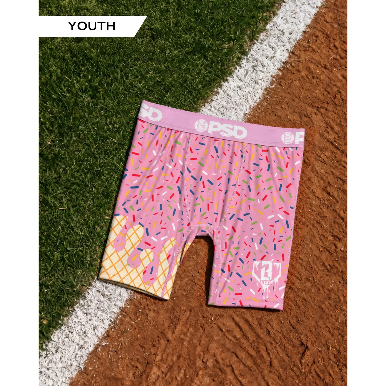 PSD Youth Boys Baseball Lifestyle 101 Ice Cream Strawberry Boxer Brief - Soft, Breathable and Comfortable Stretch Underwear