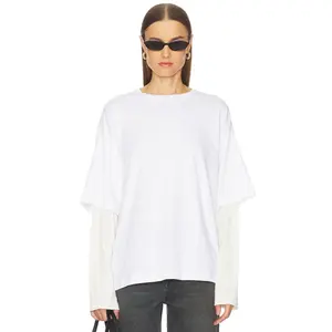GRLFRND Layered Long Sleeve Tee in Navy & White