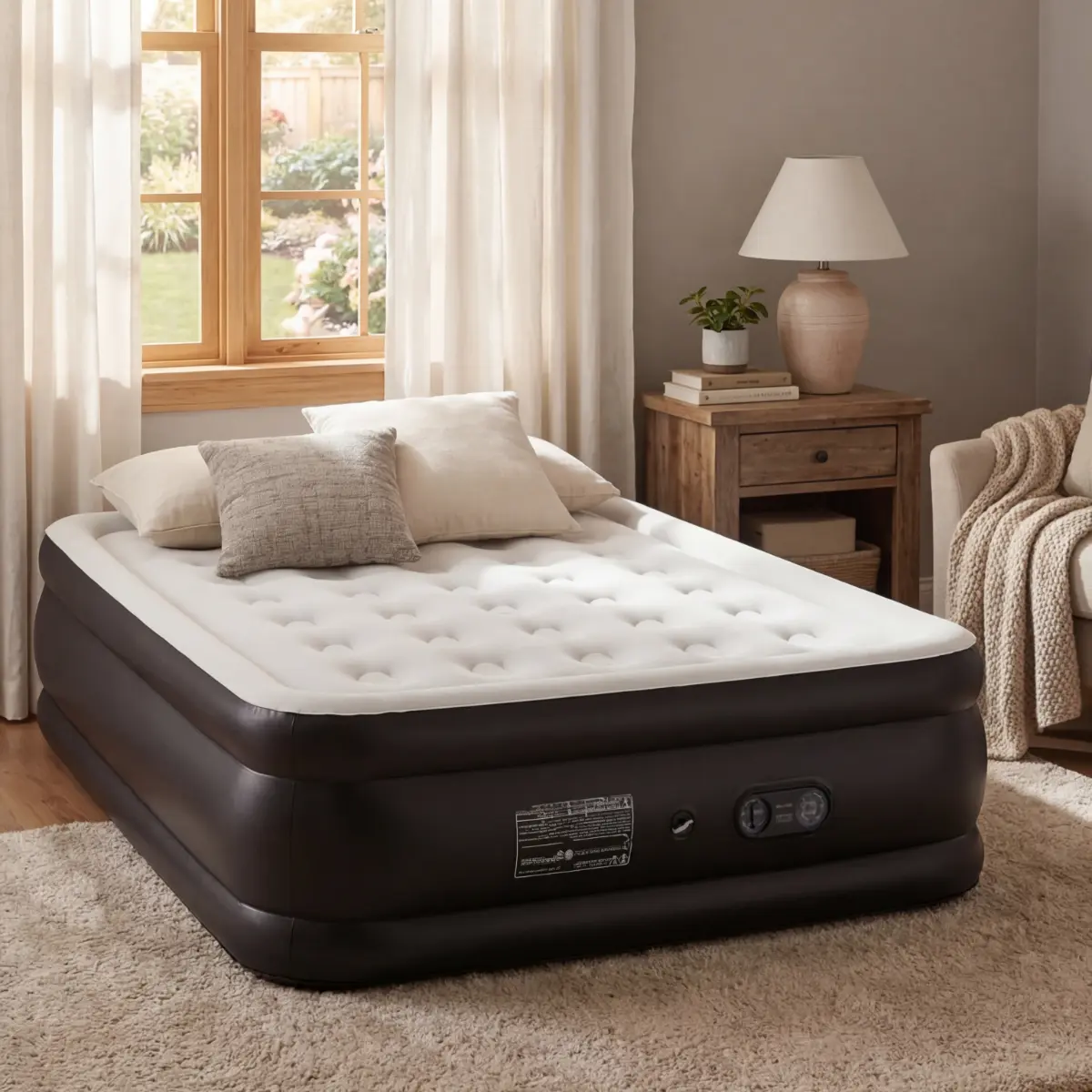 Inflatable Mattress Airbed with Built-in High Capacity Pump, Double Height, Non-Slip Bottom Design, 660lbs Weight Capacity