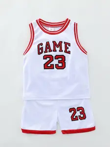 Two-Piece Set Boy's Basketball Jersey Set, Contrast Binding Sleeveless Basketball Vest & Shorts, Summer Clothes for Kids Outdoor Sports