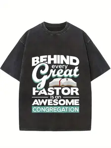 Men'S Funny Pastor & Church T-Shirt - "Behind Every Great Pastor is an Awesome Congregation" - with Text - Soft Breathable Blend - Regular Fit Crew Neck, All-season Casual Shirt For Church Staff, Sunday Services, Gifts - Funny Christian Apparel