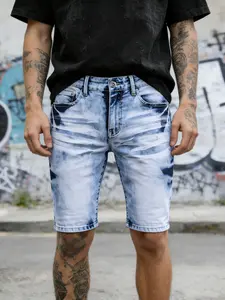 New Men's Casual Washed Ripped Blue Denim Shorts
