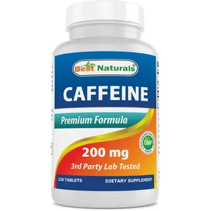 Best Naturals Caffeine Supplement, 200 mg, 120 Edible Tablets - Non-Habit-Forming, No Preservatives, No Artificial Sweetener, Proven No Crash or Jitters, Boost Focus