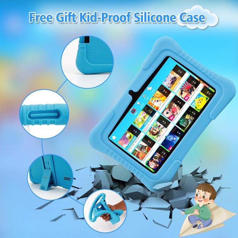 2026 New upgrade 1.0 Kids Tablet, 7-inch Android 32GB WiFi Tablet for Toddler, Learning Tablet with IWAWA App, Children's Tablet with Silicone Case Graphics Cellphone Anti-drop silicone case, Great Birthday Gift