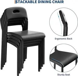 Stackable Dining Chairs with Metal Legs – Plastic Waiting Room Chairs for Conference Room Office Dining Table, Easy Assembly, Stain-Resistant, Indoor & Outdoor Use