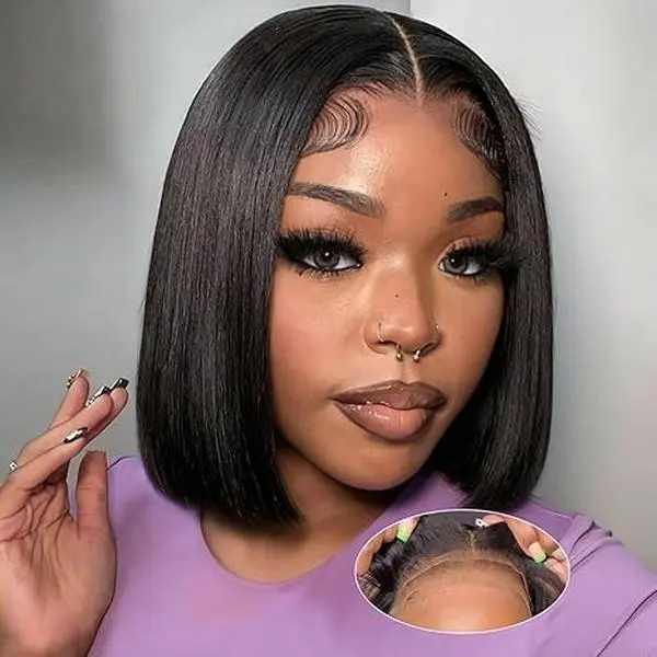 Human Hair Wig  Bob Glueless Wigs Human Hair Pre Plucked Pre Cut 180 Density Wear and Go Glueless Wig 5x5 HD Straight Lace Closure Bob Wigs for Black Women