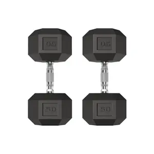 50 LB Hex Dumbbells Set of 2 Rubber Encased Cast Iron Dumbbells with Textured Carbon Steel Handle, Anti-Roll Hexagon Weight Pair for Strength Training, Fitness Workouts for Home Gym