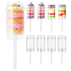 20pcs Plastic Cake Push Pop Containers with Lids, Reusable Round Shape Push Up Cake Shooter Clear Cake Holders for Ice Cream Baking Molding