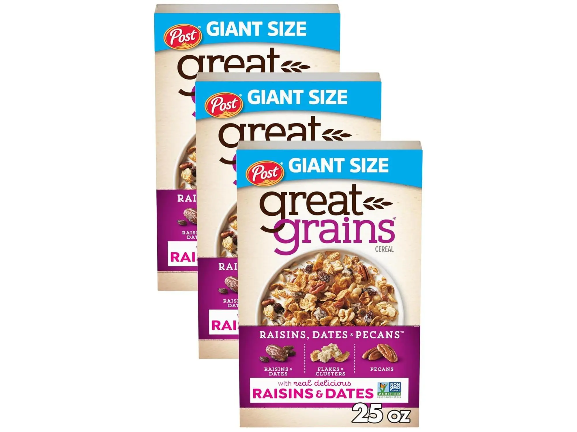 Great Grains Raisins Dates and Pecans Breakfast Cereal, Raisin Cereal with Sweet Dates and Granola Clusters, Non-GMO Project Verified, 16 OZ Box