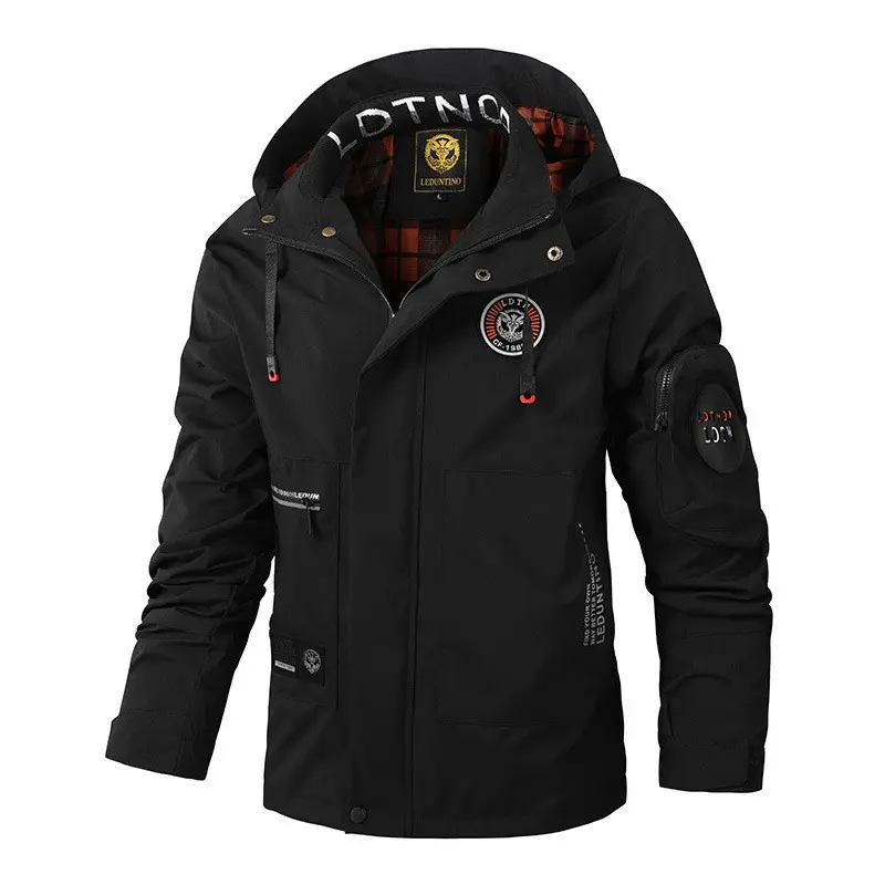 Men's Outdoor Windproof Warm Fleece Jacket with Hood Comfortable Durable Multi-pocket Workwear Functional Coat New Spring Autumn Trend Sports Outerwear