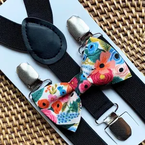 Classic Rifle Paper Co Fabric Bow Tie & Black Suspenders Set