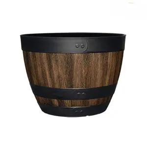 16 in. Reedley Large Kentucky Walnut Brown Resin Wine Barrel Planter (16 in. D x 11.5 in. H)