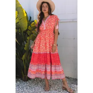 Floral Tassel Tie Sleeve Empire Waist Maxi Dress