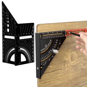 3D Mitre Angle Measuring Ruler & 6 Inch Folding Triangle Ruler Set Multifunctional 45/90 Degree Angle T Ruler Gauge Square Tool Carpenter Square Aluminum for Woodworking