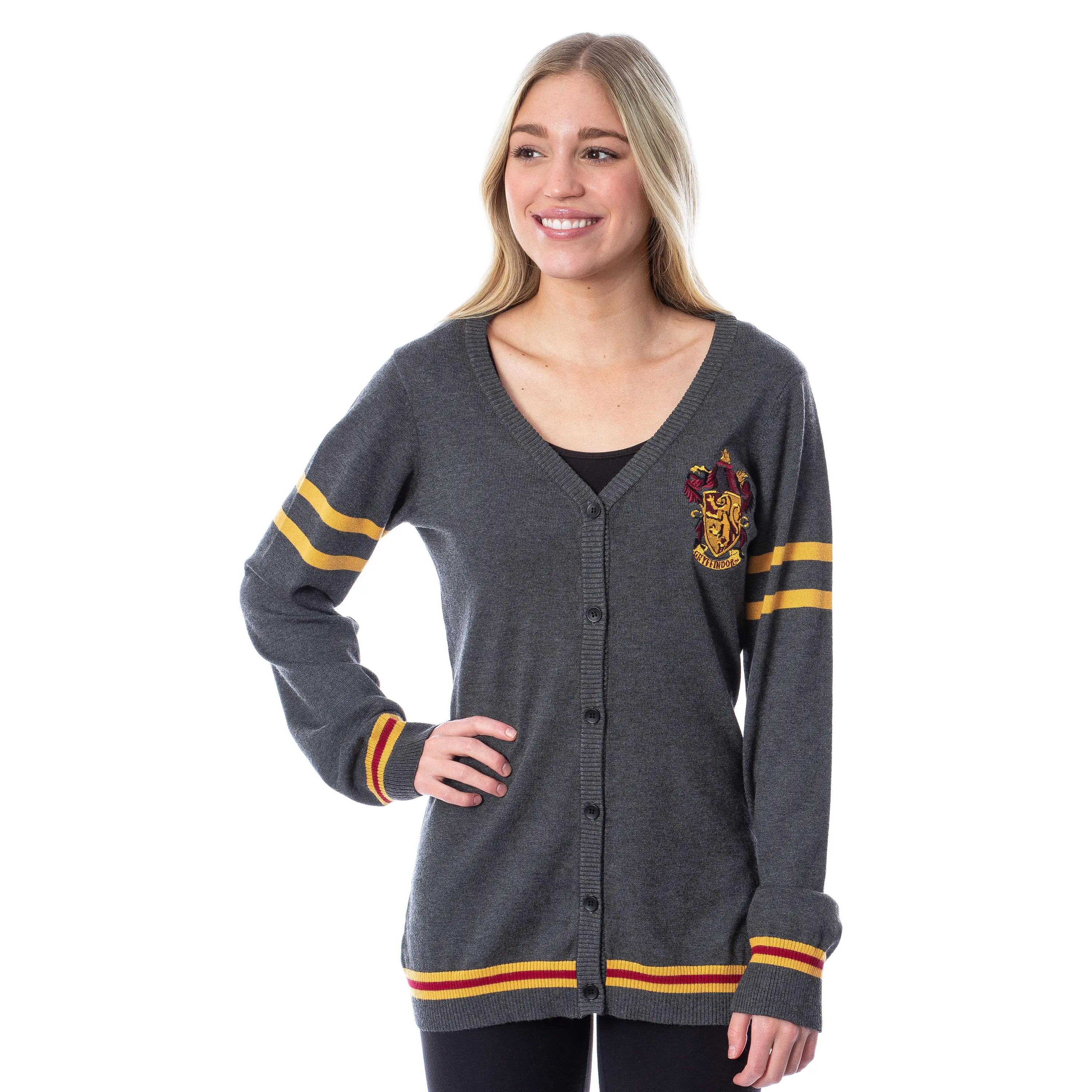 Harry Potter Womens Gryffindor House Open Front Cardigan Juniors Knit Sweater, Polyester, Style