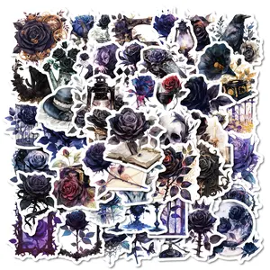 50pcs Creative Dark Rose Series Halloween Gothic Style Skull Series Stickers, Suitable for Faith Based Designs Such As Scrapbooks, Diaries, Laptops, Water Bottles, Cars, Etc., As Gifts with Positive Information Premium Skull Stickers