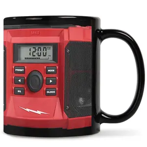 [Sale Up To 50%] [Made in USA] Speaker Design Mug, 11oz Red & Black Coffee Cup, Tech-Inspired Gift for Men, Funny Radio Style Ceramic Drinkware, Gadget Lover Mug