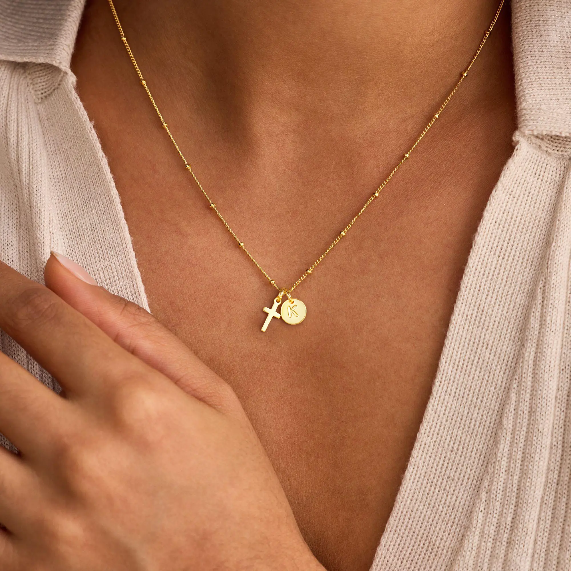 Turandoss 14K Gold Plated Cross Initial Necklace – A-Z Letter Disc Pendant, Dainty Faith Jewelry Valentine's Day & Birthday Gifts for Women and Girls Mother's Day Gift summerwins,summerwins