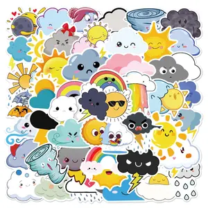 50pcs/pack Cute Cartoon Weather Series Graffiti Stickers for Decorative Stickers, DIY Creative Toys, Sticker Packs, Weather Designs