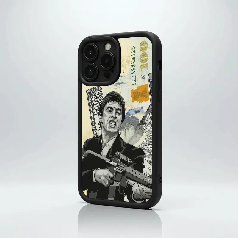 Scarface  Gangster Gun Cash Art Phone Case for iPhone17/17PROMAX/17PRO/16/15/14/13/12/GALAXYS21/S22/S23/S24 Celestial Eye Layered Phone Case flexible and durable Cool trend