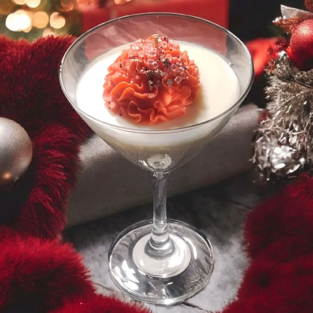 Christmas Peppermint Candle with Festive Red and Silver Decorations for Cozy Holiday Atmosphere