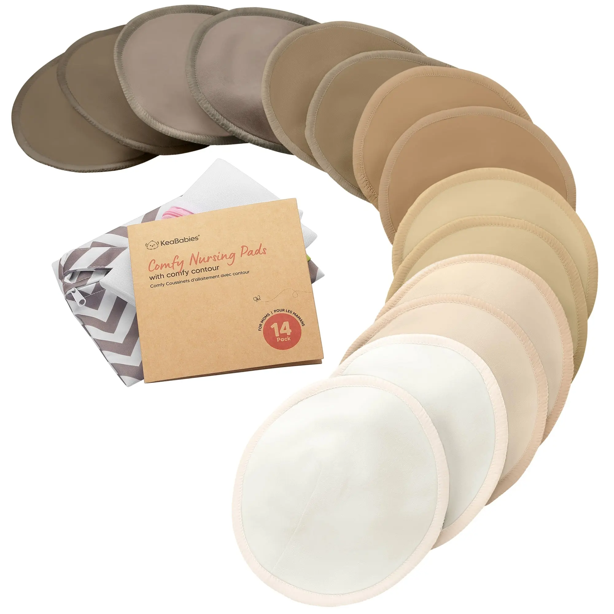 Organic Nursing Pads - 14 Washable Breast Pads for Breastfeeding, Wash Bag, Viscose Derived from Bamboo Reusable Nipple Covers for Breastfeeding Essentials, Soft & Absorbent