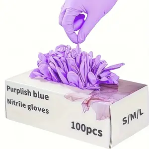 100 Nitrile Gloves, 9inch Purple Blue Rubber Gloves, Non-Slip, Suitable for Festivals, Kitchen Dishwashing Gloves, Household Cleaning Gloves, Bathroom Cleaning Gloves