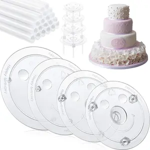 16 Pieces Cake Pin Sticks Set Plastic Cake Support Rods with 4 Dividers for 6 8 10 12 Inch Cakes for Wedding Cake Building and Stacking
