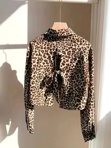 Women's Leopard Print Shirt Elegant Unique Top, Stylish Animal Pattern Blouse for Casual Wear, Fashionable Ladies' Clothing