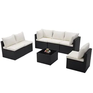 7 Piece Outdoor Patio Sectional Sofa, Modular Wicker Furniture Set with 2.8" Thick Cushions, Adjustable Feet, All-Weather Rattan Outdoor Couch for Backyard, Deck, Garden, Poolside