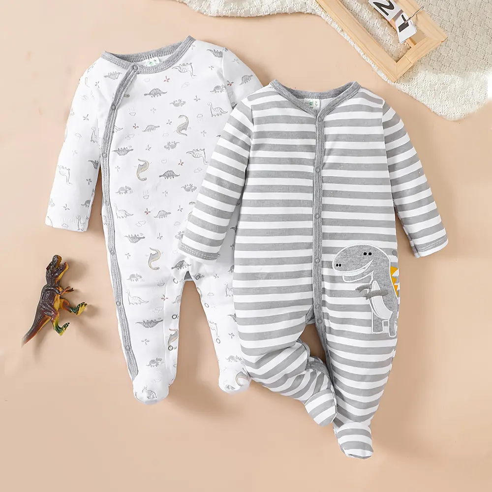 2-piece baby long-sleeved one-piece set, cotton baby boy clothing, basic style cartoon animal stripes, essential items for newborn clothing, hospital birth supplies