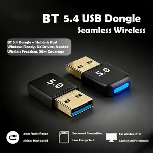 PC Bluetooth 5.4 Adapter USB 3.0 Wireless Receiver Dongle with 65FT/20M Range High-Speed Stable Transmission Low Latency for Gaming Music Compatible with Windows 7/8.1/10/11 Connects Keyboard Mouse Headphone Speaker Tablet TV Mini Compact Design 0.28inch