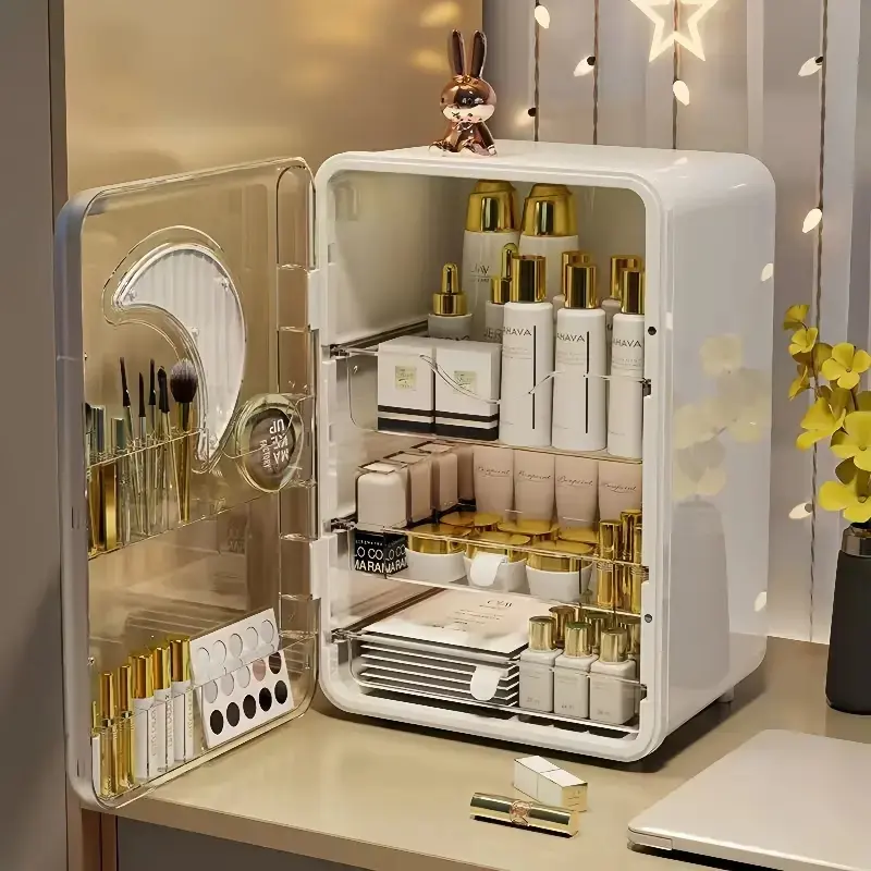 Large Capacity Desktop Cosmetic Organizer Box, Multi-Layer Makeup Storage Cabinet with Transparent Door Design, Compartments for Cosmetics, Suitable for All Holidays, Cosmetics Organizer Storage
