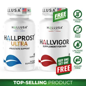 HALLUSA NATURAL Hallprost Ultra & Hallvigor 120 Cap - Dietary Supplement for Men with Pygeum, Pumpkin Seeds & Vitamin for Energy, Health & Fitness