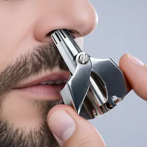 Manual Nose Hair Trimmer Stainless Steel Waterproof No Battery Needed with Cleaning Brush for Ear Moustache and Whiskers Hair Grooming Tool