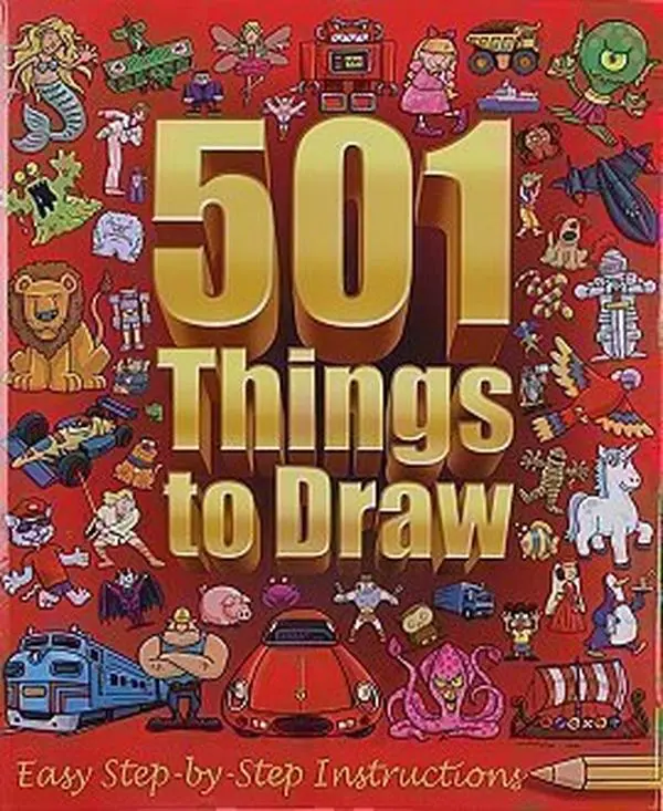 Used "501 Things to Draw" Book - Very Good, Like New Condition, Easy Step-by-Step Drawing Art Lessons by Top That! (2009 Edition, Hard Cover) - English Literature & Art Guide, Easy Step-By-Step Instructions