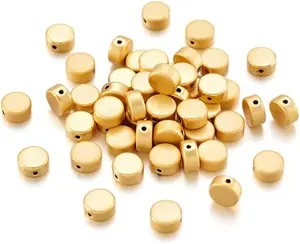 50Pcs 14K Matte Gold Flat Round Spacer Beads Textured Solid Brass Tiny Coin Disc Loose Beads 6x3mm for Bracelet Necklace Jewelry Making Hole: 1mm