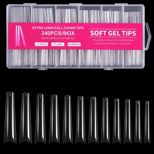 240PCS Extra Long Soft Gel Nail Tips | No Trace, Full Cover, 12 Sizes for Salon Nails