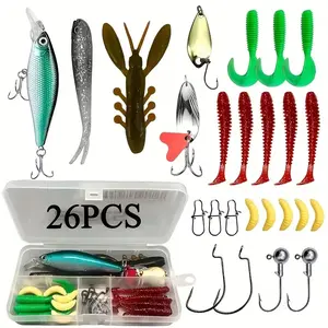 Fishing Set with Dual-Layer Storage Box, Includes Soft Bait, Soft Fishing Worm, Hard Bait, Fish Hooks, Rotating Sequins, Realistic Frog Lures, Perfect Gift for Anglers