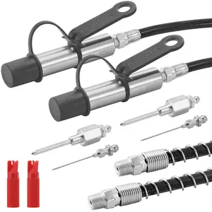 VEVOR Grease Gun Coupler 2 PCS,  10000 PSI High Pressure, 3-Jaw Locking Quick Release Grease Gun Tip with Hose/Cleaner/Extension Needle/Leak-Proof Cap, Compatible with All Grease Guns 1/8" NPT Fittings