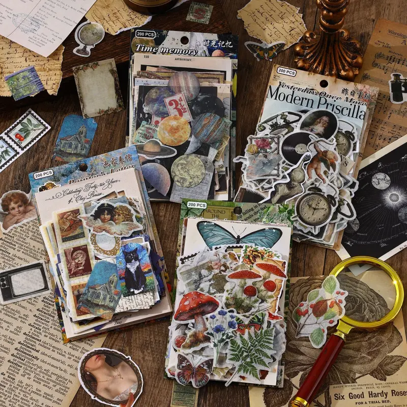 A material package 4 styles 800 paper cutting materials, retro literary style, DIY creative collage materials, handmade account small stickers