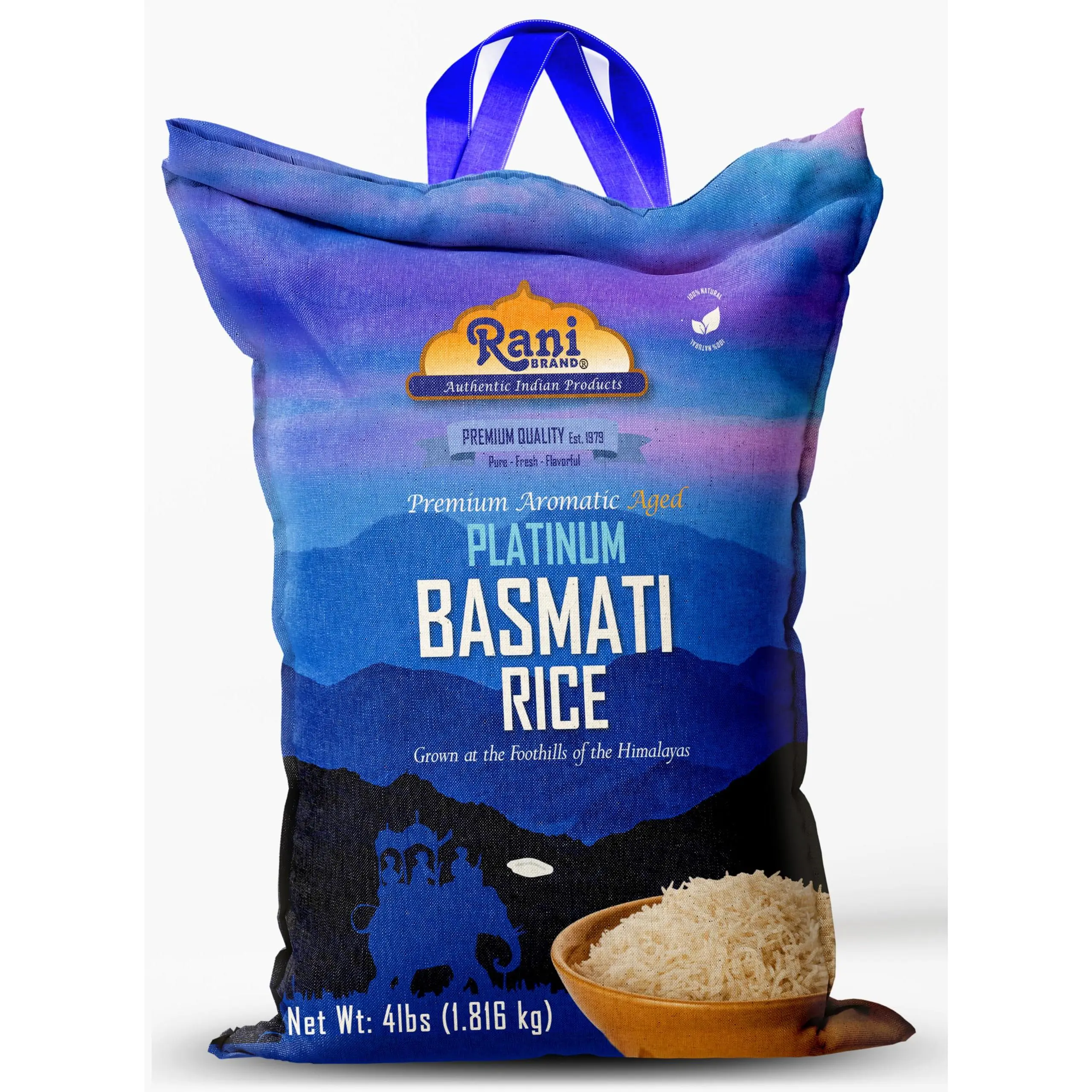 Rani Platinum White Basmati Rice Extra Long Aged 4-Pound Bag, 4lbs (64oz) 1.81kg ~ All Natural | Gluten Friendly | Kosher | Vegan | Indian Origin | Export Quality