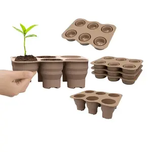 Reusable Silicone Seedling Starter Tray, 6 Cells Foldable Nursery Pots with Drain Holes, Plant Propagation, Small Succulent Potting Trays