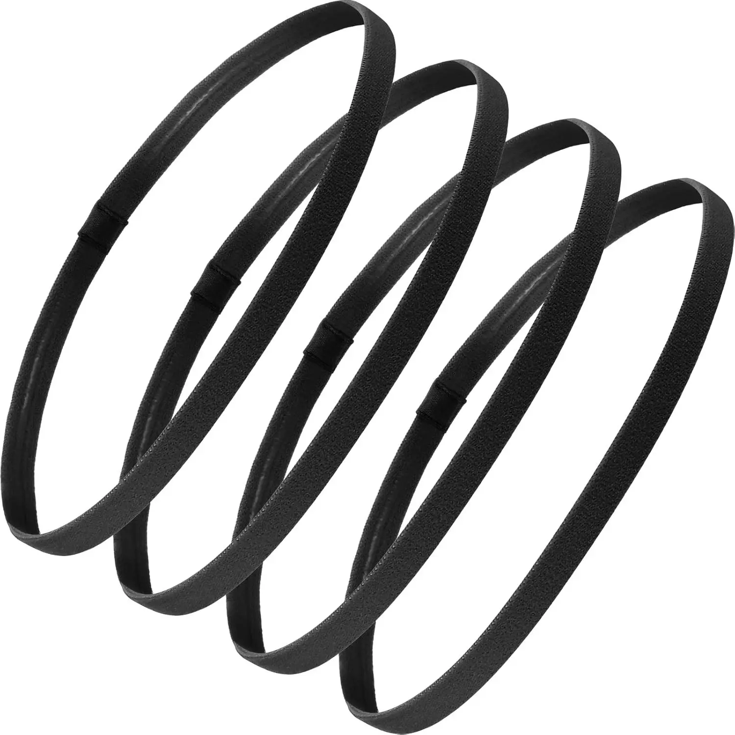 Thick Black Sports Headbands 4-Pack, Unisex Elastic Non-Slip Sporty Bands for Training and Fitness, Sporty Sports Headbands