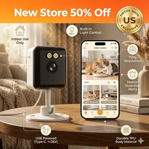 720P Indoor Wi-Fi Smart Security Camera with Square Plug, Built-in Fill Light, Full Color Night Vision, Motion Detection Alerts, Durable TPU Compact Design, Adjustable Monitoring, USB Charging, Portable Pet Baby Monitor